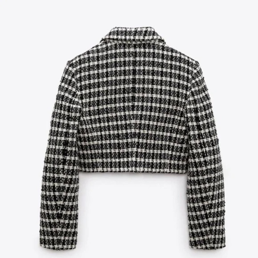 Zara Cropped Tweed Blazer Size XS Black Academia Classic Preppy office 3 - Picture 6 of 7